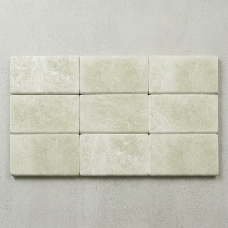 QDI Light 6x12 Tumbled Travertine Single Bullnose Pool Coping close-up