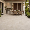 QDI Light Travertine Pavers in Tumbled 12x12 Size — Backyard patio