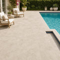 QDI Light Travertine Pavers in Tumbled 12x12 Size — Backyard pool deck