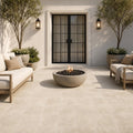 QDI Light Travertine Pavers in Tumbled 12x12 Size — Courtyard paving