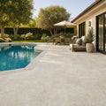 QDI Travertine Paver in Light Shade, Tumbled,12x24, 1.25 inch — Backyard pool deck