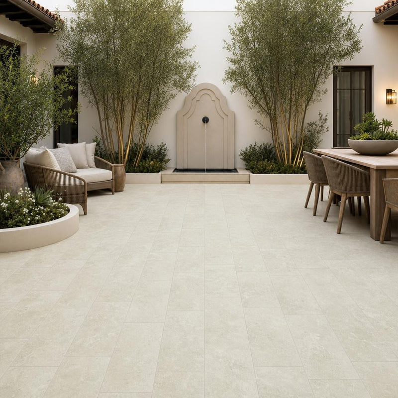 QDI Travertine Paver in Light Shade, Tumbled,12x24, 1.25 inch — Courtyard paving