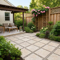 QDI Light Travertine Paver in Tumbled Beige 16x16 size — Backyard patio