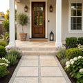 QDI Light Travertine Paver in Tumbled Beige 16x16 size — Front Yard front porch
