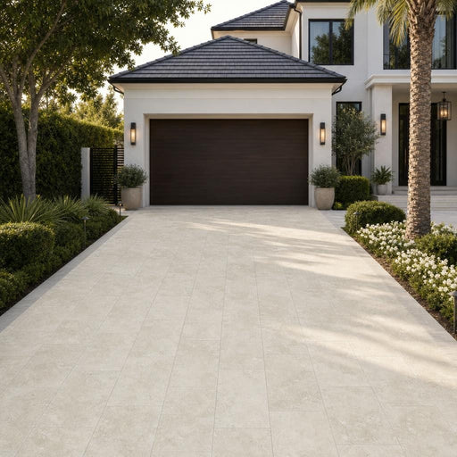 Light Travertine Paver QDI - Tumbled, 16x24, 1.25-In — Front Yard driveway