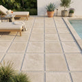 QDI Light Travertine Paver Tumbled, Beige 24x24 in — Backyard pool deck
