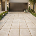 QDI Light Travertine Paver Tumbled, Beige 24x24 in — Front Yard driveway