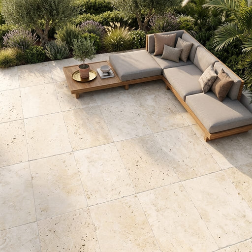 Light Travertine QDI Paver 24x36 Tumbled in Beige, 1.25 inch — Backyard patio