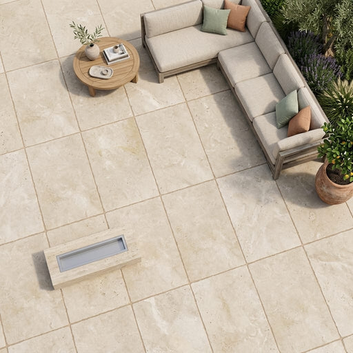 Qdi Light Travertine Paver 24x36 Tumbled 5 cm — Backyard patio