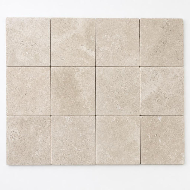 Qdi Light Travertine Paver 6x6 Tumbled 1.25 inch close-up