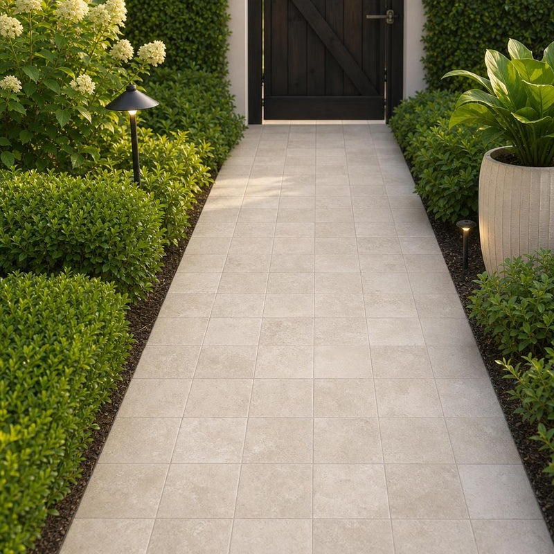 Qdi Light Travertine Paver 6x6 Tumbled 1.25 inch — Garden path