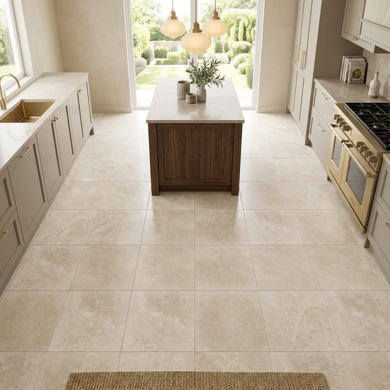 Qdi Light Travertine Tile 12x12 Filled, Honed — Kitchen floor