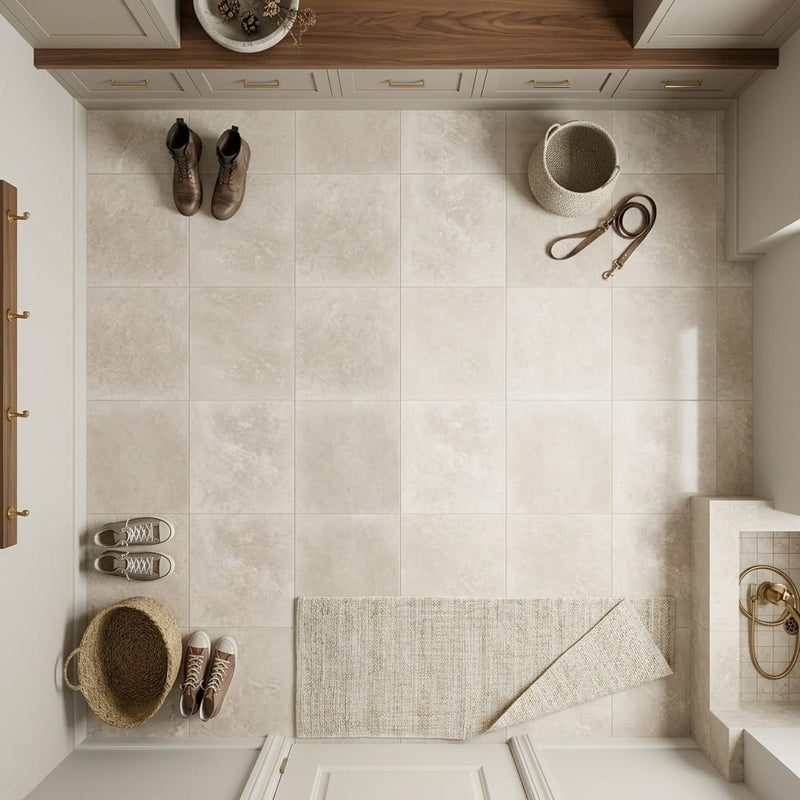 Qdi Light Travertine Tile 12x12 Filled, Honed — Mudroom floor