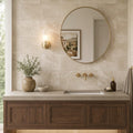 Qdi Light Travertine Tile 12x24 Filled, Honed — Bathroom vanity wall
