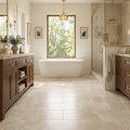 Qdi Light Travertine Tile 12x24 Filled, Honed — Primary Bath floor