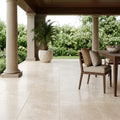 Qdi Light Travertine Tile 18x18 Filled, Honed — Covered Patio floor