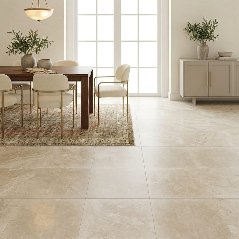 Qdi Light Travertine Tile 18x18 Filled, Honed — Dining Room floor