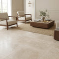 Qdi Light Travertine Tile 18x18 Filled, Honed — Family Room floor