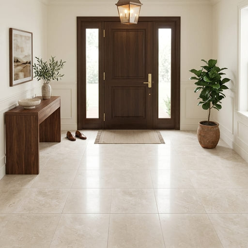 Qdi Light Travertine Tile 18x18 Filled, Honed — Foyer floor