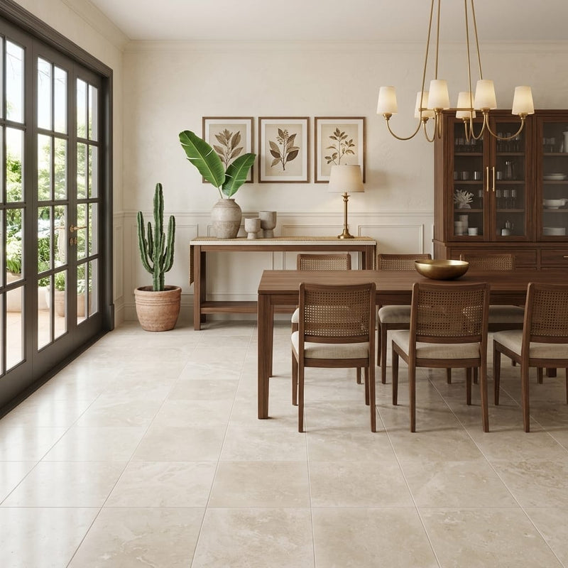 Qdi Light Travertine Tile 18x18 Filled, Honed — Living Room floor