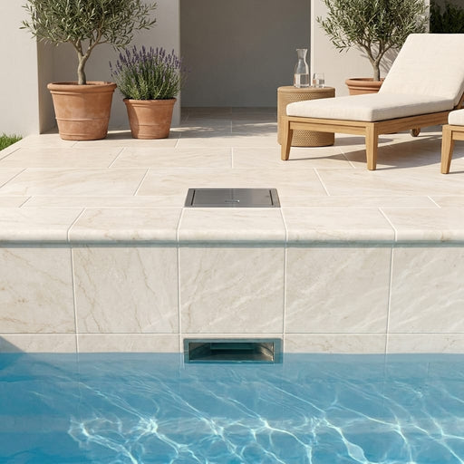 QDI Pearl 12x12 Tumbled Marble Single Bullnose Pool Coping — Swimming Pool remodel pool edge
