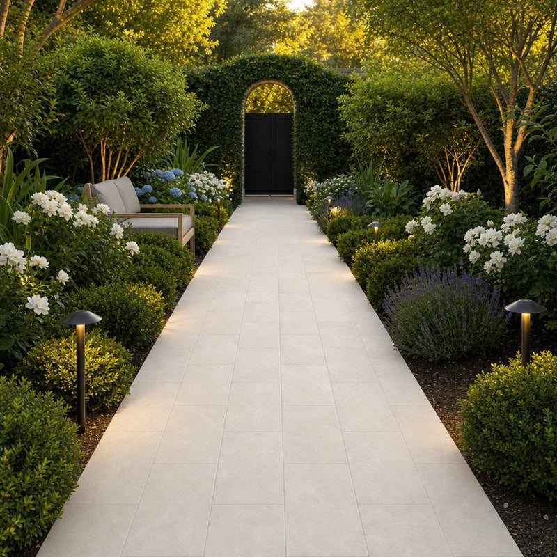 QDI Pearl 12x24 Sandblasted Marble Paver — Garden path