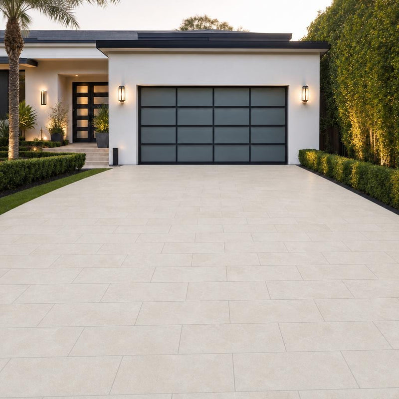 QDI Pearl 12x24 Tumbled Marble Paver — Front Yard driveway