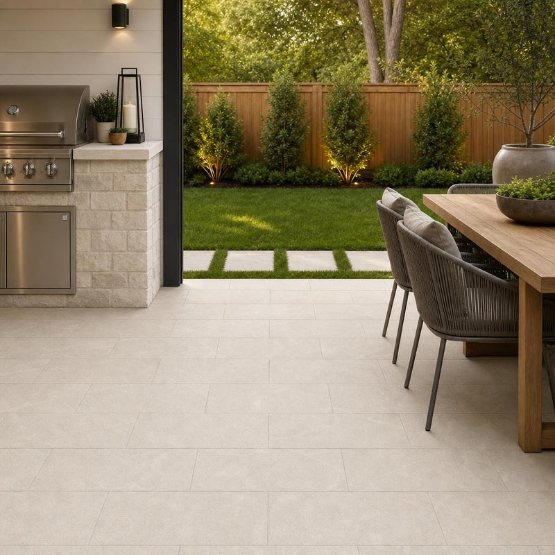 QDI Pearl 12x24x2 Sandblasted Marble Paver — Backyard patio