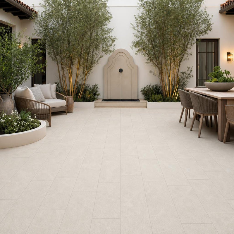 QDI Pearl 12x24x2 Sandblasted Marble Paver — Courtyard paving