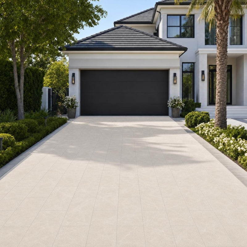 QDI Pearl 16x24 Sandblasted Marble Paver — Front Yard driveway