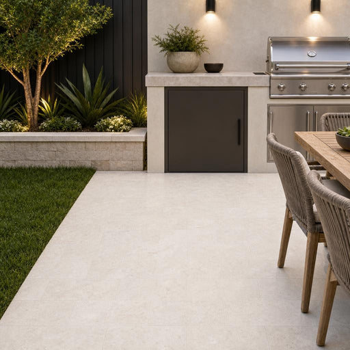 QDI Pearl 6x12 Tumbled Marble Paver — Backyard patio