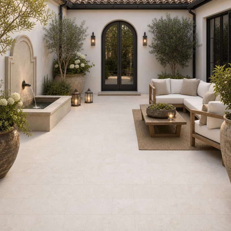 QDI Pearl 6x12 Tumbled Marble Paver — Courtyard paving
