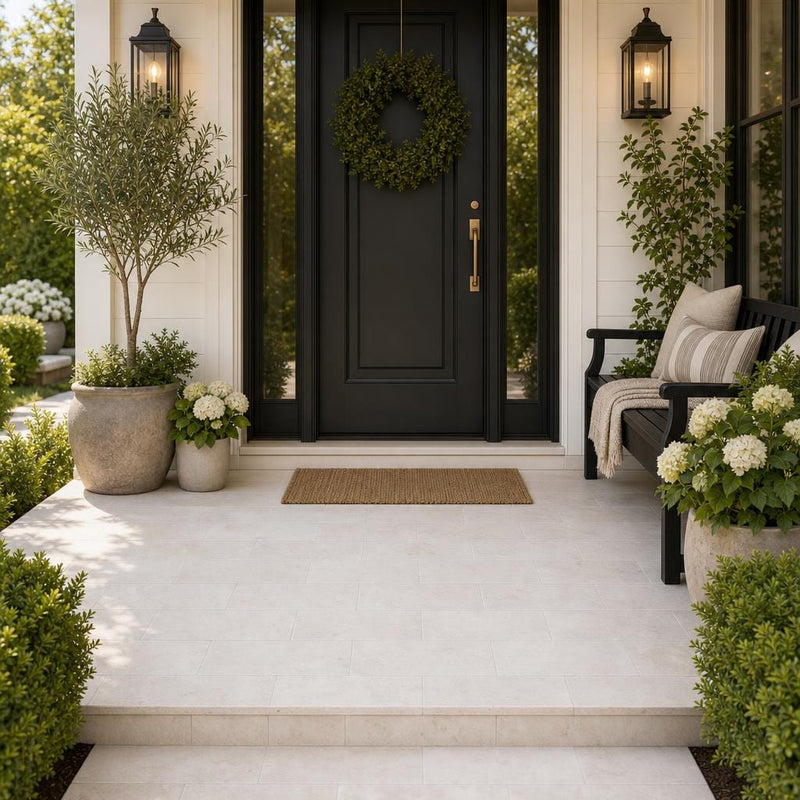QDI Pearl 6x12 Tumbled Marble Paver — Front Yard front porch