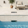 Qdi Pearl Marble Coping 12x12 Tumbled Bullnose 1.25 inch pool coping — Swimming Pool remodel pool edge