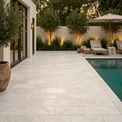 Qdi Pearl Marble Paver 6x12 Tumbled 1.25 inch — Backyard pool deck