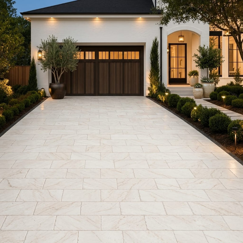 Qdi Pearl Marble Paver 6x12 Tumbled 1.25 inch — Front Yard driveway
