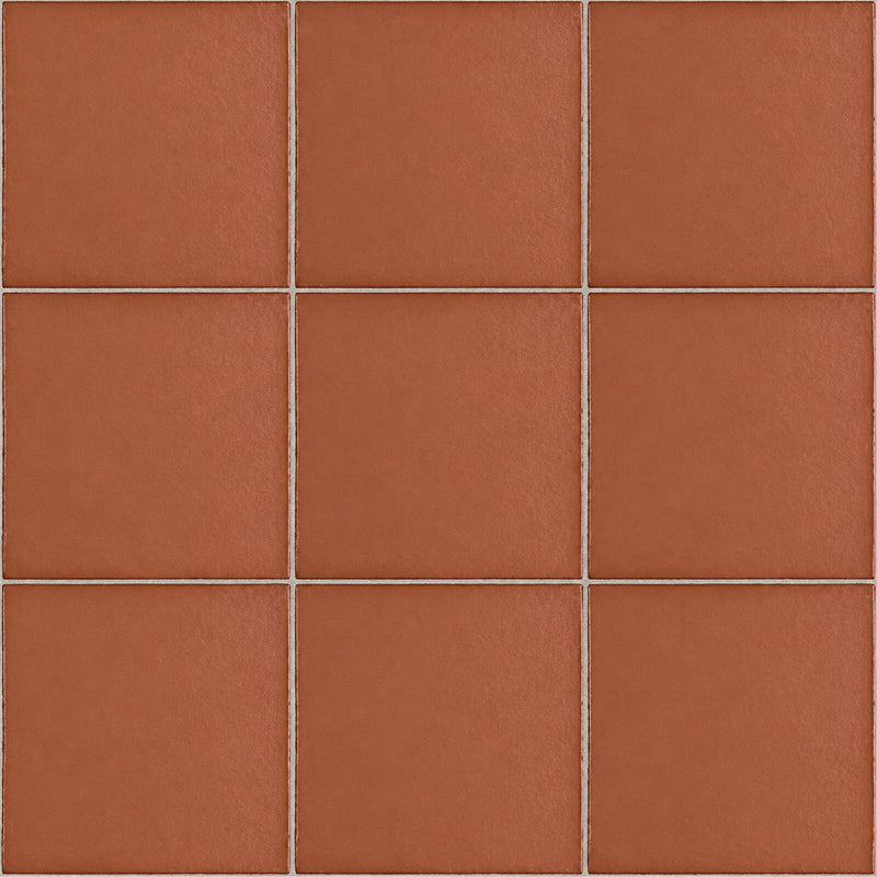 Quarry Tile Red 6x6 matte porcelain wall and floor tiles in a three-by-three grid with terracotta tones.