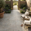 Quartzite Warm Grey Porcelain Rough & Straight Edge 24 x 24 x 3/4 Paver 24x24 — Courtyard paving