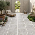 Quartzite White Porcelain Rough & Straight Edge 24 x 24 x 3/4 Paver 24x24 — Courtyard paving