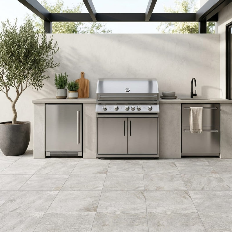 Quartzite White Porcelain Rough & Straight Edge 24 x 24 x 3/4 Paver 24x24 — Outdoor Kitchen floor