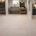 Rainbow Teak 12x12 Gauged Sandstone Tile — Basement floor