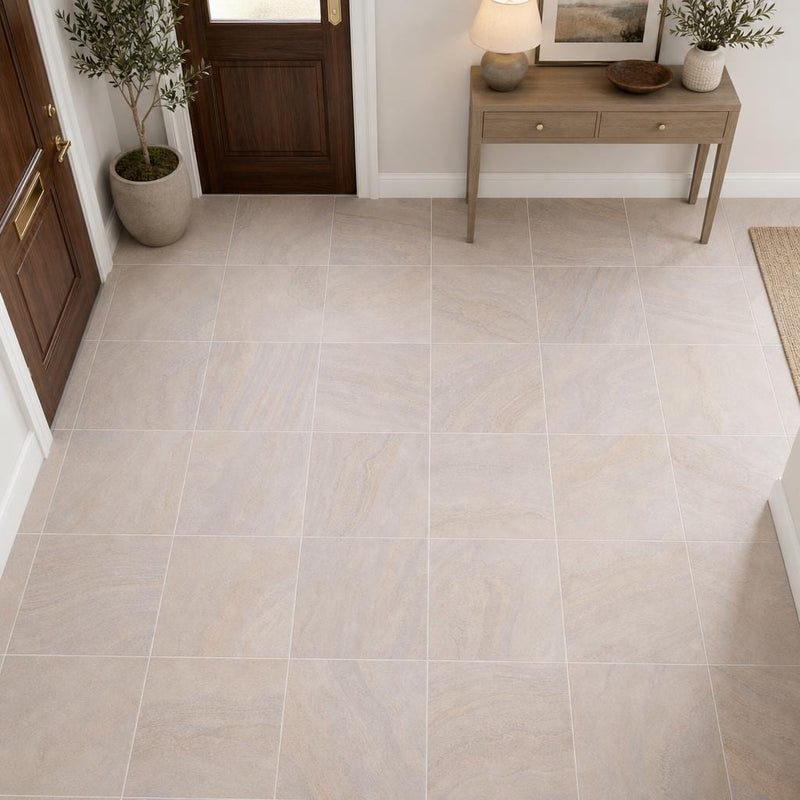 Rainbow Teak 12x12 Gauged Sandstone Tile — Foyer floor