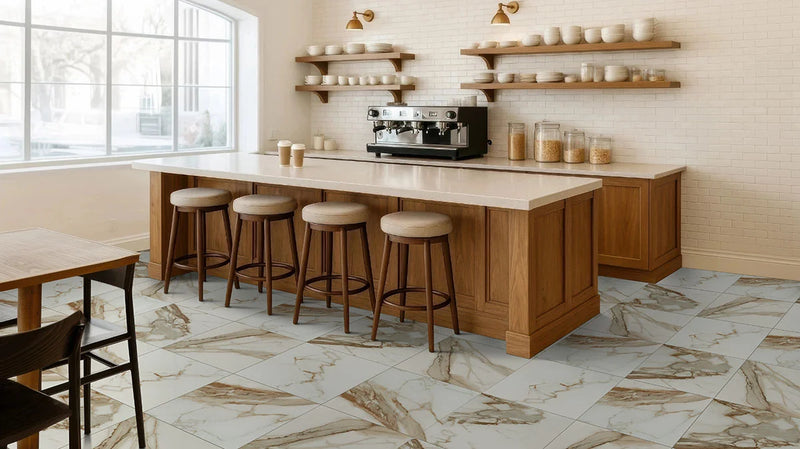 Regallo Calacatta Marbella 24x24 Polished Porcelain Marble Look Floor Tile