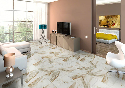 Regallo Calacatta Marbella 12x24 Polished Porcelain Marble Look Floor Tile