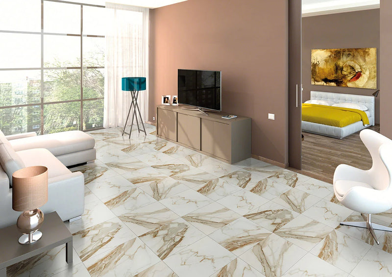 Regallo Calacatta Marbella 24x24 Polished Porcelain Marble Look Floor Tile