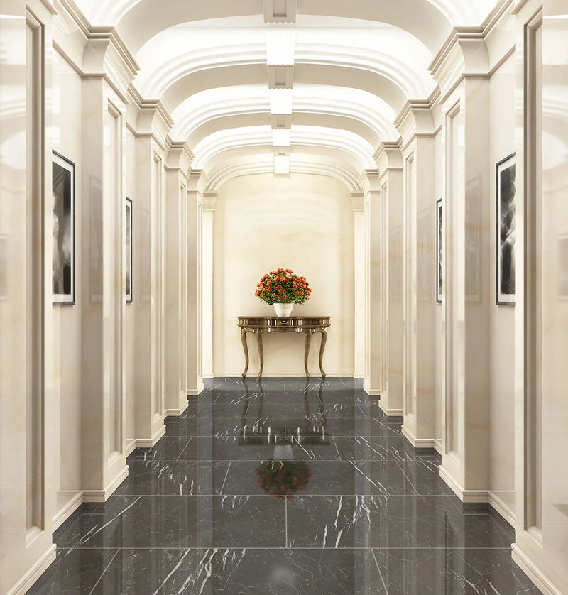 Regallo Marquina Noir 12x24 Polished Porcelain Marble Look Floor Tile