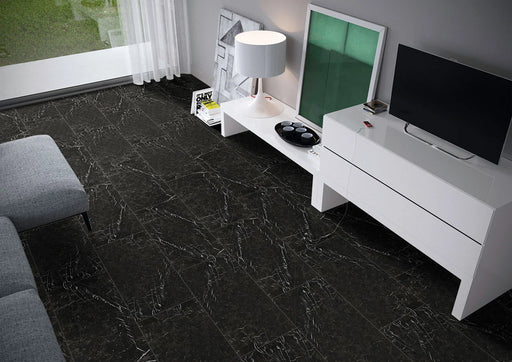 Regallo Marquina Noir 24x48 Polished Porcelain Marble Look Floor Tile