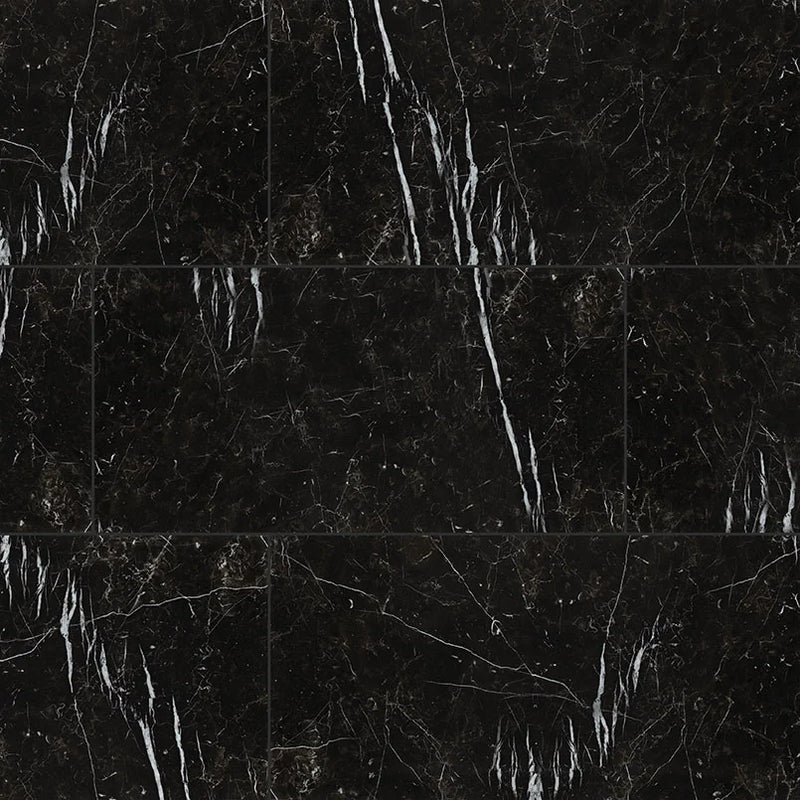 Regallo Marquina Noir 12x24 Polished Porcelain Marble Look Floor Tile