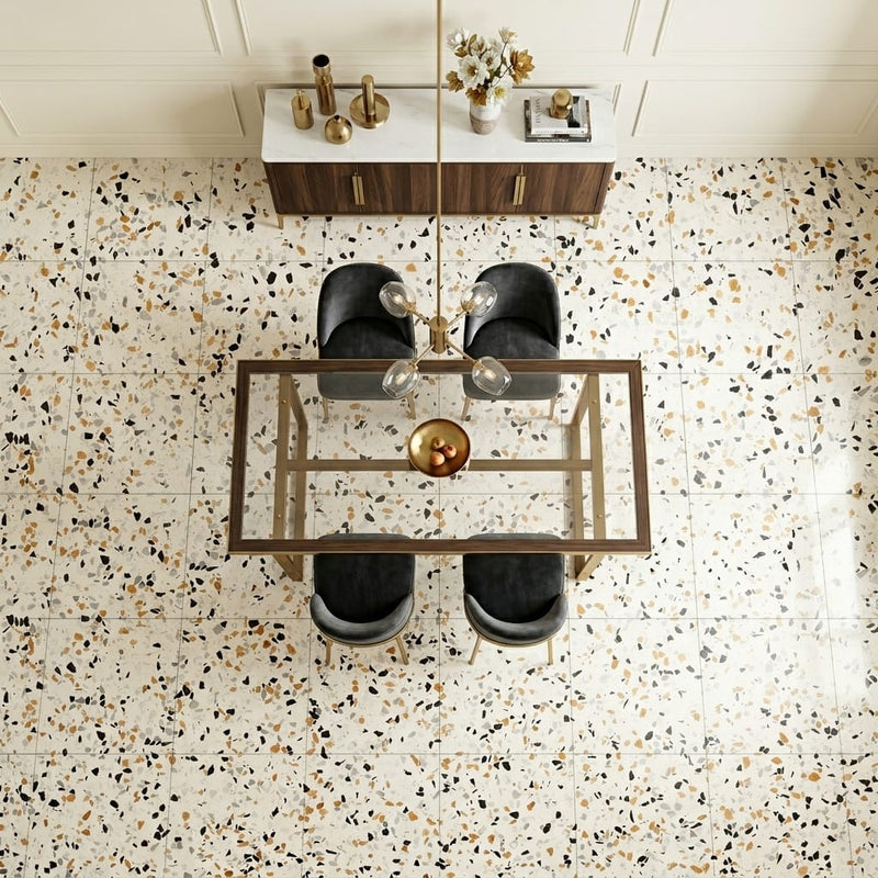 Regium 24x24 Polished Stone Agglomerate Marble Tile — Dining Room floor