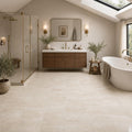 Regular Cut Travertine Classico 12x12 Polished Filled Tile — Bathroom floor